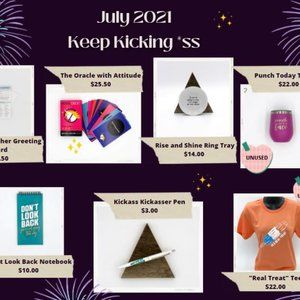Items from the "Keep Kicking *ss" Smartass and Sass July 2021 Box